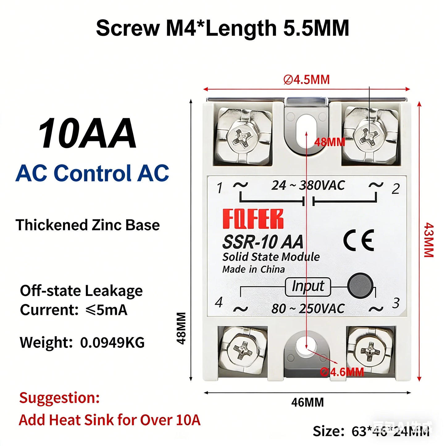 SSR-25AA 40AA 60AA AC Solid State Relay Single Phase AC-AC 80-250VAC Input 24-380VAC Output