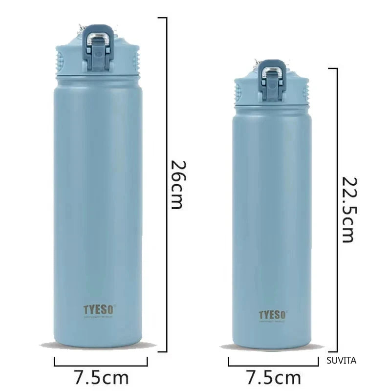 TYESO 600/750ml Thermos Water Bottle with Straw, Stainless Steel Car Thermal Sports Cup, Keeps Cold & Heat Travel Mug