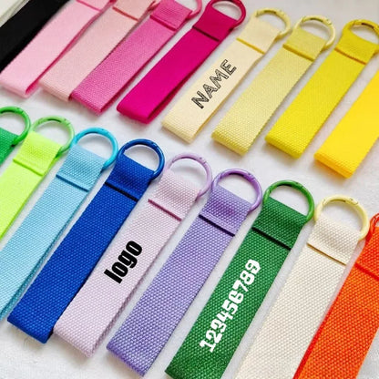 Custom LOGO Keychain Blank Canvas Strap Lanyard Backpack Floating Weave Pendant Personalize  Print Name Webbing Wholesale