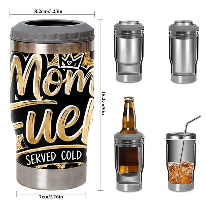 Mama Needs a Drink Leopard Vacuum Flasks 4-in-1 Stainless Steel Can Cooler Insulated Beer Soda Coffee Holder Dual Lids Fits 12oz