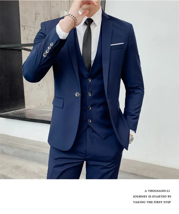 S-7XL Suit (Blazer+ Vest + Trousers) Men's Fashionable Gentleman Business Banquet Korean-style Formal Dress Casual Wedding Suit