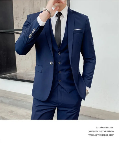 S-7XL Suit (Blazer+ Vest + Trousers) Men's Fashionable Gentleman Business Banquet Korean-style Formal Dress Casual Wedding Suit