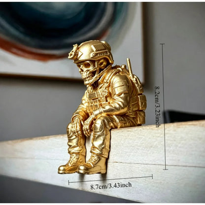Sitting Tactical Skull Soldier Cool Ornament Home Office Military Skull Soldier Figurine Whimsical Seated Warrior Ornament Decor