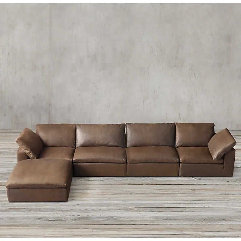 Furniture Modern simple light luxury corner sofa American rural retro cowhide tofu block cloud sofa