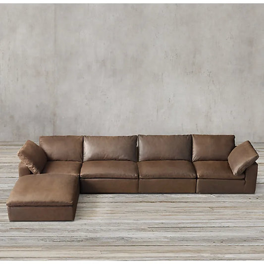 Furniture Modern simple light luxury corner sofa American rural retro cowhide tofu block cloud sofa