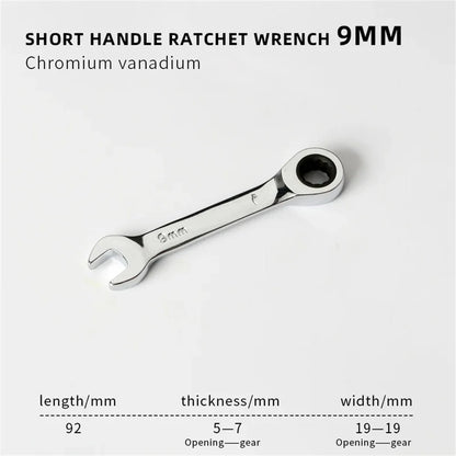 1Set 6mm-19mm Reversible Combination Stubby Single Wrench Stubby Combination 72 Tooth Ratchet Socket Spanner Nut Repair Tools