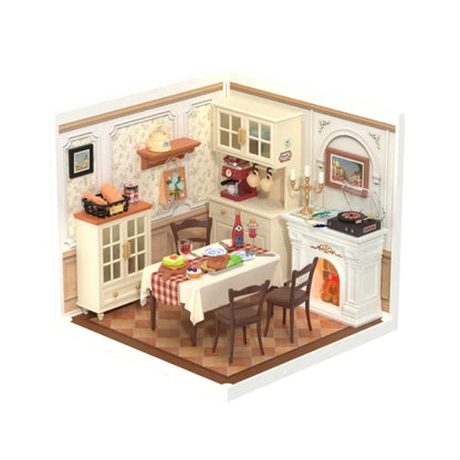 Robotime DIY Miniature Dollhouse Kit Home Garden Series Building Kits with LED Xmas Gifts for Adult Warm Dining Room