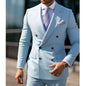 Sage Green Men's Wedding Suits Solid Color 2 Piece Daily Double Breasted Six-buttons Blazer Pants Formal Business Suit Set