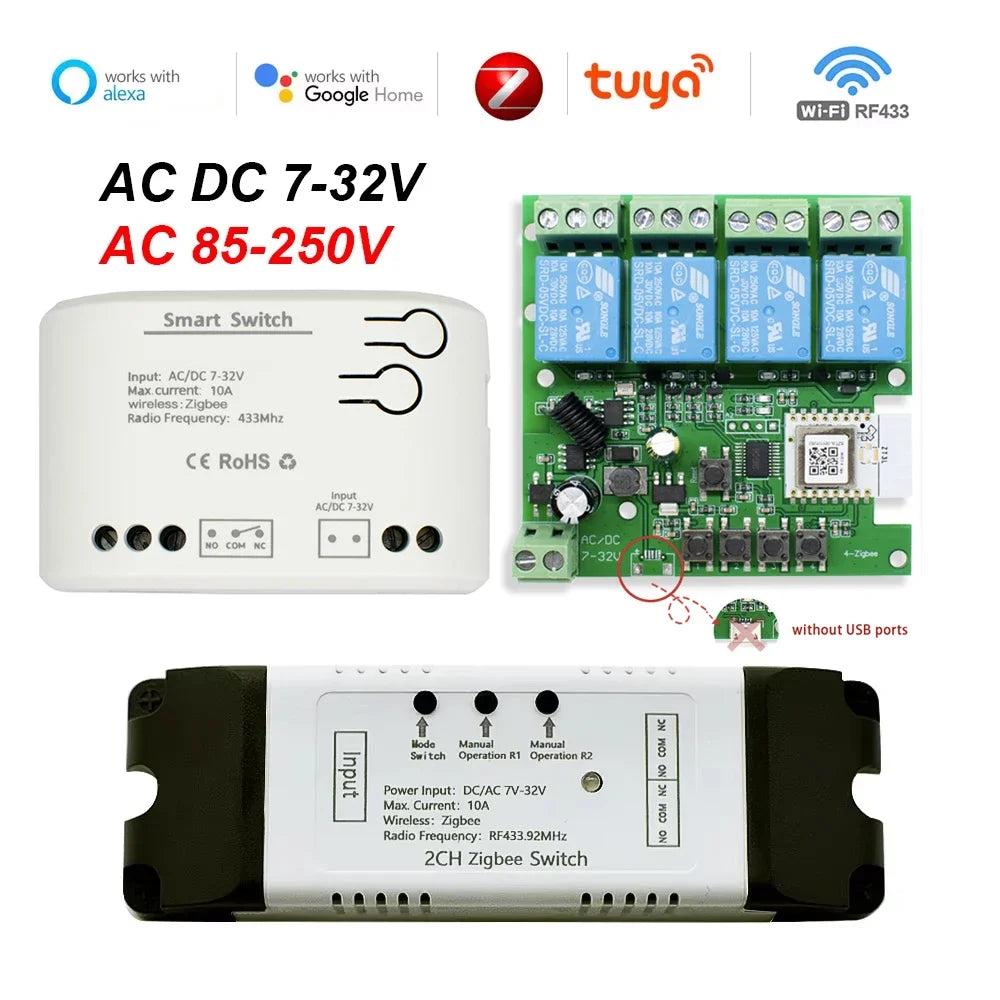 ZIGBEE Tuya eWelink Smart Home Automation Appliance Controller 1/2/4CH Switch Module for Garage Doors, Lights, Motors, Curtains