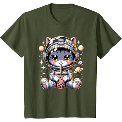 Astronaut Cat Pattern T Shirt For Women Cute Animal 3D Printed Short Sleeves Summer Leisure Tees Round Neck Loose Tops T-Shirts