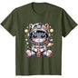Astronaut Cat Pattern T Shirt For Women Cute Animal 3D Printed Short Sleeves Summer Leisure Tees Round Neck Loose Tops T-Shirts