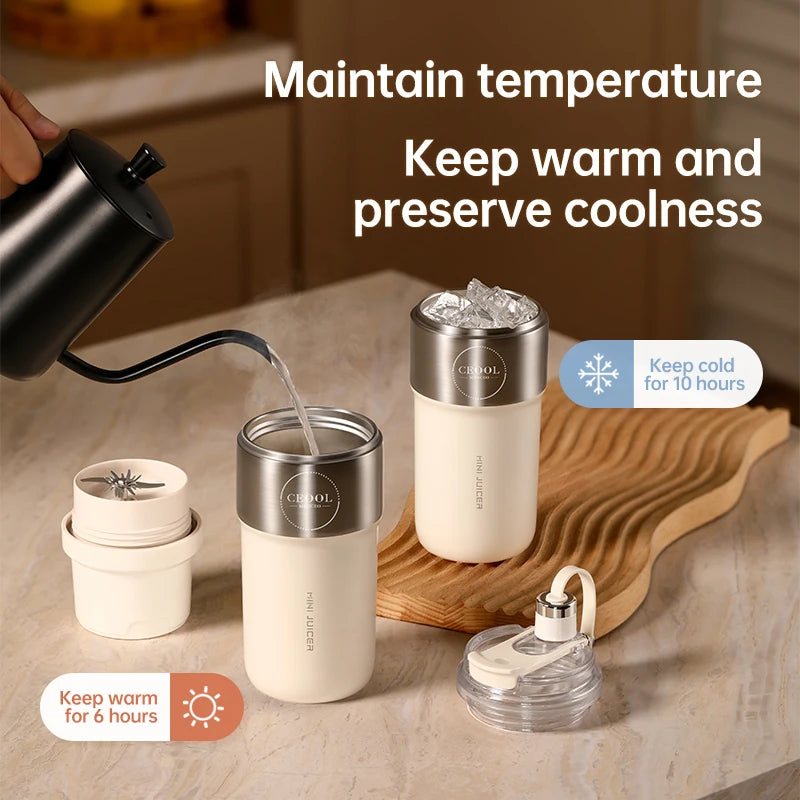 Insulated Juicer Double Layer Vacuum 304 Stainless Steel Juicers 350ml USB Charge Portable 26 Blades Strong Power Freesh Juicer