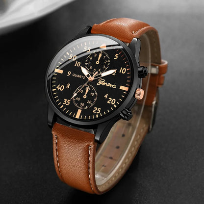 3PCS Fashion Men Business Watches Set Trend Versatile Retro Leather Strap Round Dial Quartz Watch Reloj Hombre（Without Box）