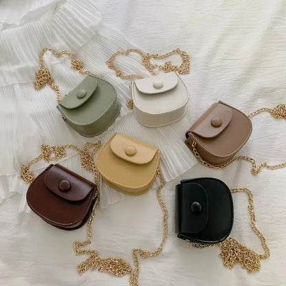 Mini Fashion Saddle Bag Chain Crossbody Bag Coffee Black Yellow Children's Small Cross Body Bags Earphone Lipstick Storage Bags