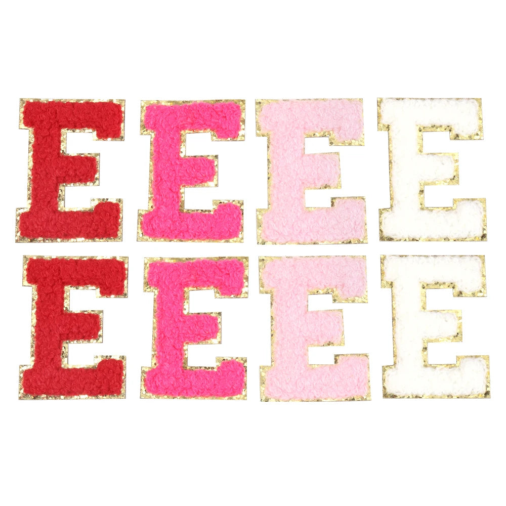 8pcs Sweet 26 Letters Towel Embroidery Patch Pink A-Z Self-adhesive Sticker Decoration For DIY Apparel Bag Crafts Accessories