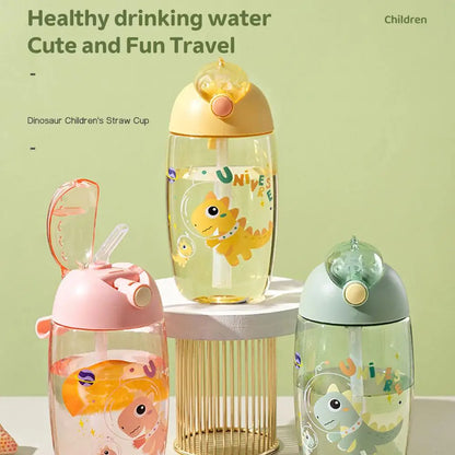500ml Children's Dinosaur Water Bottle With Silicone Straw Leak Proof Plastic Water Bottle Summer Children's Water Cup