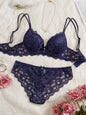 6-Piece Set Women's Bra and Panties Set Sexy Patterned Lace Patchwork No Lining Comfortable Fitting Women's Push-Up Bra Women's Underwear Set