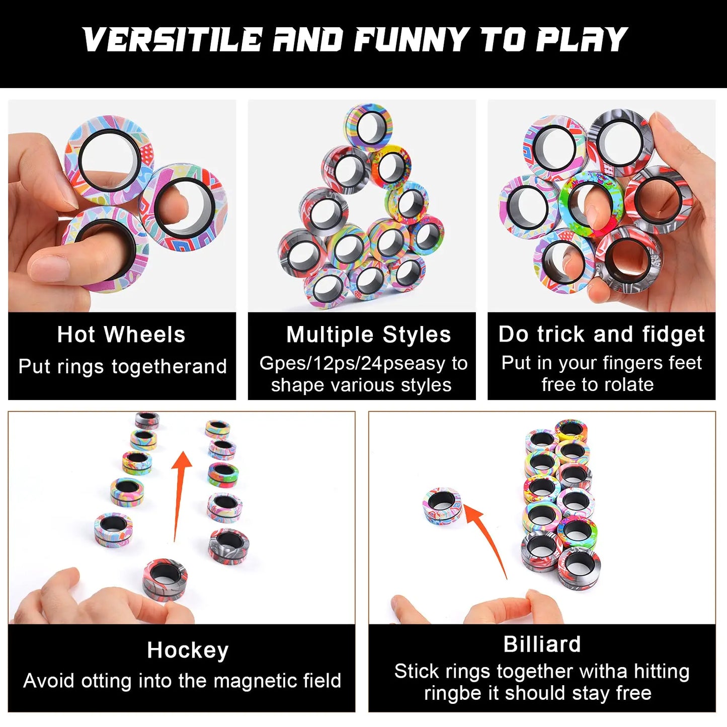 sell well 3pc stress reduction magnetic ring toy, color ring toy, ADHD anxiety relief stress reduction ring Holiday gift