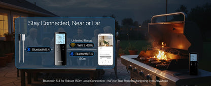 Wireless Meat Thermometer Digital with WiFi Unlimited Range & Bluetooth Support APP Alarm Reminder for BBQ, Oven, Air Fryer