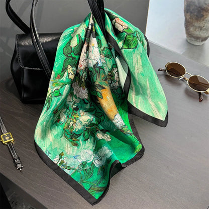 Luxury Brand 100% Natural Silk Scarf Women Design Small Square Shawl Hair Ribbon Headband Fashion Neckerchief Bandana