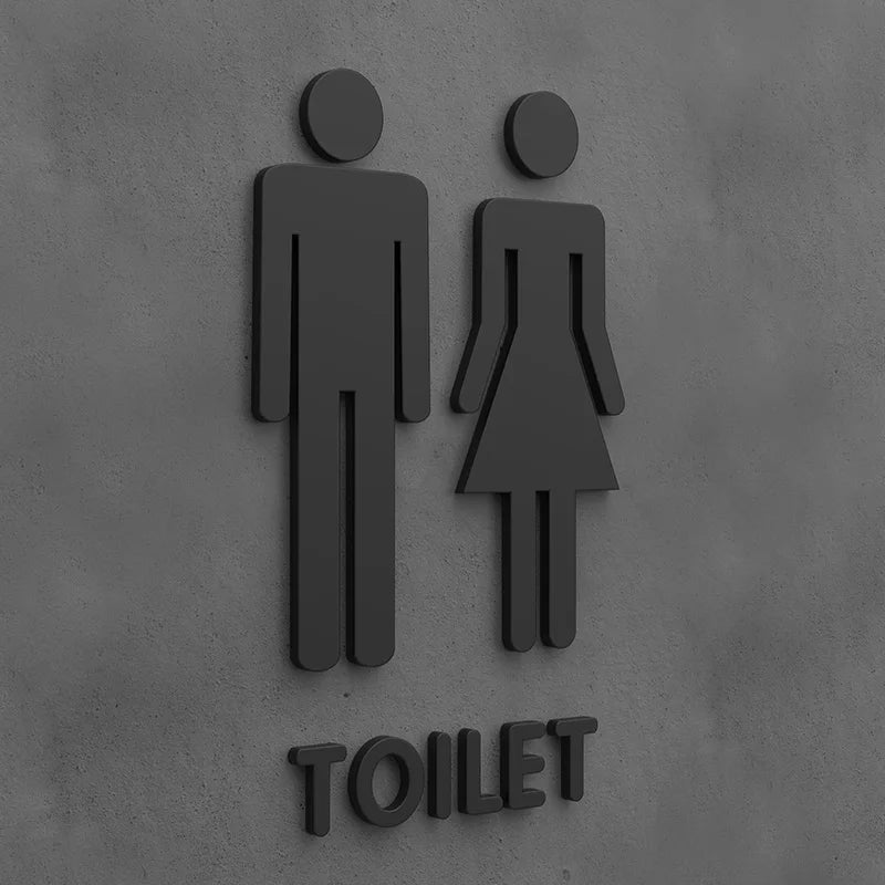 Matte Black Gold Toilet Sign Plate Acrylic 3D Wash Room Door Wall Label Sticker Wc BathRoom Signage Board Art Hotel Home Decor
