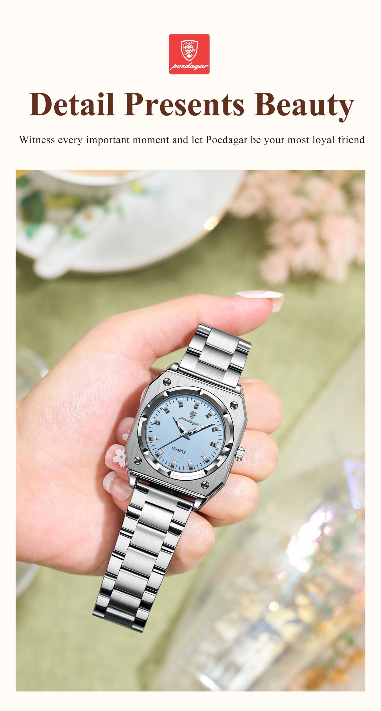 POEDAGAR Square Luxury Ladies Watch Waterproof Stainless Steel Luminous Fashion Woman Watch Elegant Quartz Women's Watches Reloj