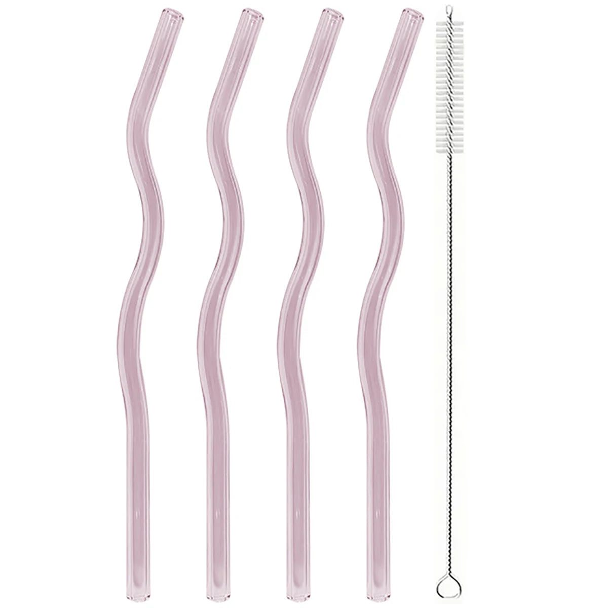 4pcs 200*8mm Glass Straws Wavy Colorful Drinking Straw Set with Brush High Borosilicate Glass Straw Kitchen Party Bar Drinkware