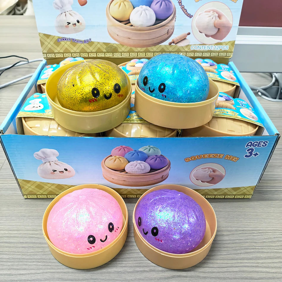 Giant Dumpling Squishies Bun Toy, Slow Rising Glitter Dumpling Stress Ball, Stress Relief Fidget Toy for Home Office toys