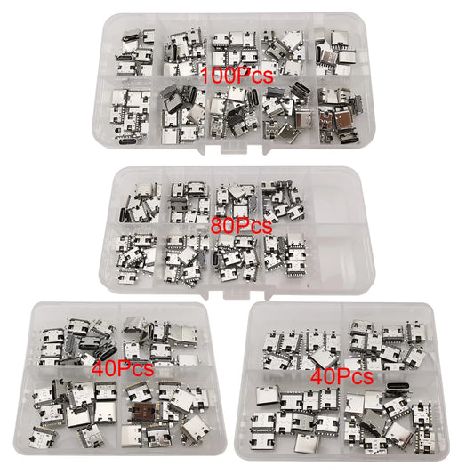 40/80/100Pcs Mix 2Pin 6Pin 16Pin Type C USB Charging Dock Connectors Type-C PCB DIY Repair Kits USB-C Digital Product For Phone