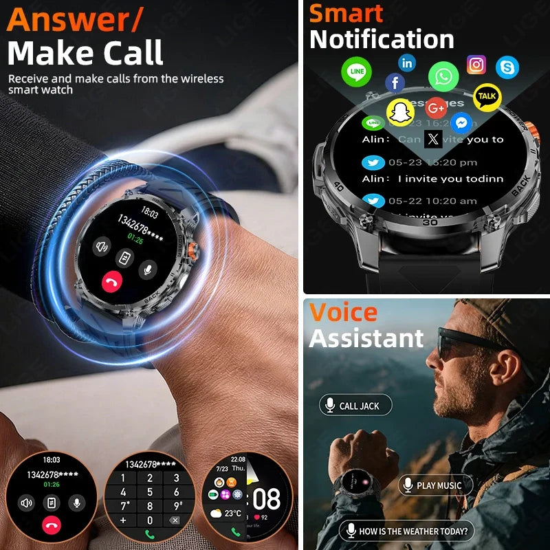 T-Rex 3 Military 1000mAh Super Capacity Battery Men Smart Watch 1.75" HD Screen Call 5ATM Waterproof Sport Smart Watches For Men