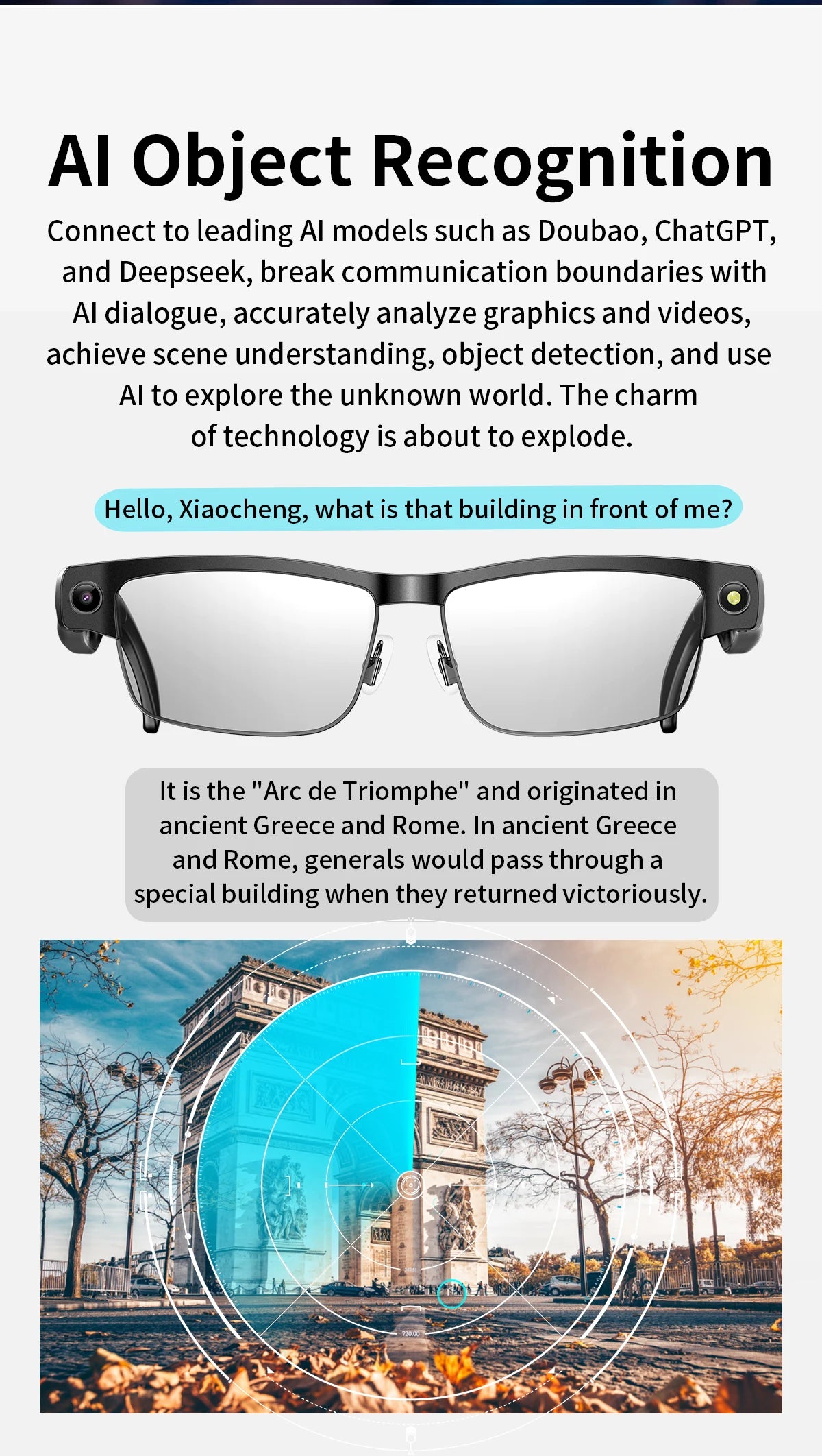 800W Pixel Camera Smart Glasses Photo Video Record BT Call Al Object Recognition Voice Assistant Translation Music Sunglasses