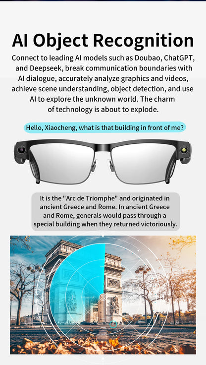 800W Pixel Camera Smart Glasses Photo Video Record BT Call Al Object Recognition Voice Assistant Translation Music Sunglasses