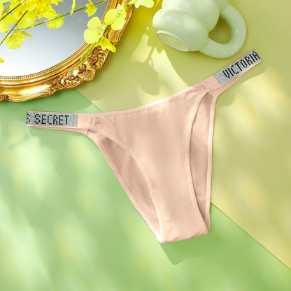 Victoria's Secret Women's Classic Striped Versatile Lace Sexy Panties Shaping Breathable Soft V-Chain Underwear Thong