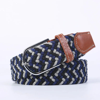 Unisex Elastic Fabric Woven Casual Women Belt Pin Buckle Expandable Braided Stretch Canvas Stylish Leisure Belts for Men