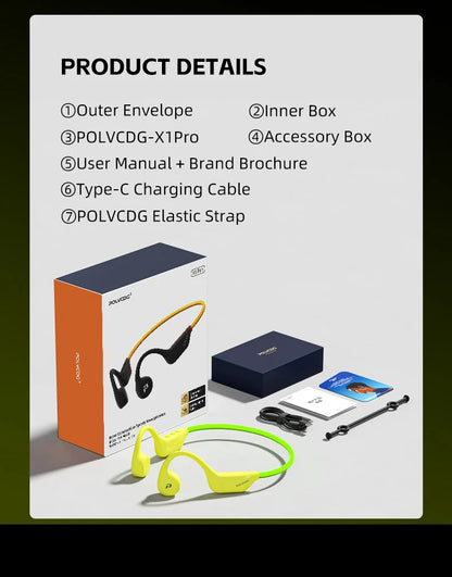 Słuchawki na przewodnictwo kostne POLVCDG X1pro z podświetleniem IPX5 do biegania nocą, z lampką nocną, Bluetooth, słuchawki rowerowe