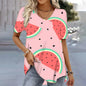 3D Watermelon Printed Women's V-neck Tee Shirts Summer Cool Short Sleeves Tops Fashion Casual Loose Pullovers Female T-shirts