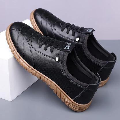 Men's Breathable Hollow Loafers Slip-On Leather Shoes Comfortable Casual Anti-Slip Deodorant Soft Bottom Sandals-HT193