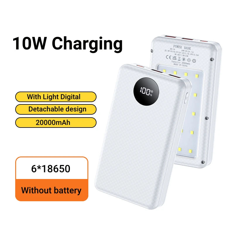 18650 Power Bank Battery Box 18650 Battery Cases Easy Carry Design For Daily Work 10W 6x18650 Power Bank Battery Storage Case