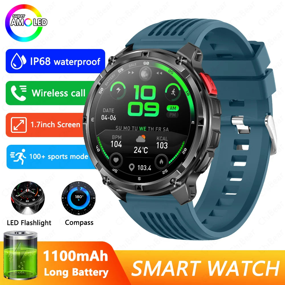 Military T-Rex 3 GPS Waterproof Smart Watch 1.46"HD AMOLED Built-in 6 Frequency Satellite Outdoors Sports Fitness Smart Bracelet
