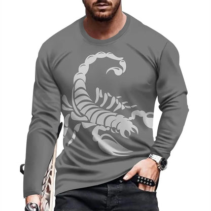 Scorpion 3D Print Long Sleeve Round-Neck Fashion Animal Pattern Men's T-Shirts Streetwear Pullovers Tops Loose Casual Man Tees