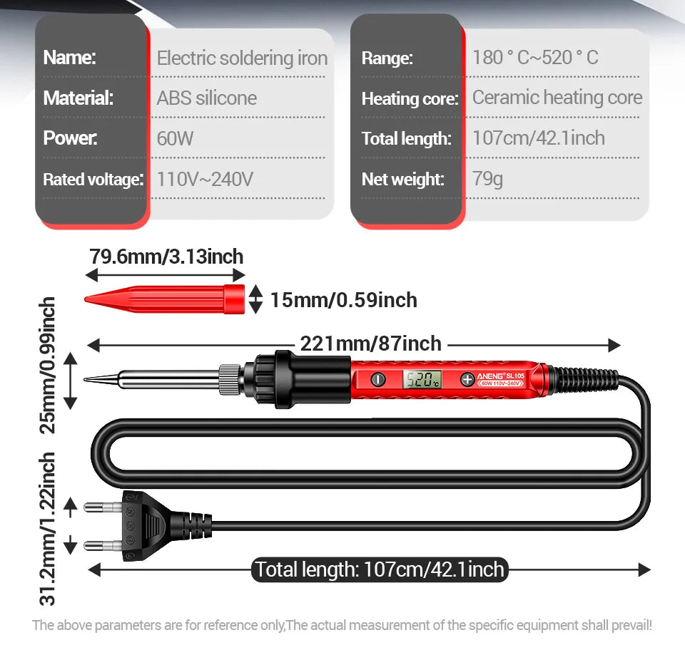 Digital Display Electric Soldering Iron ANENG SL105 Adjustable Temperature EU/220V US/110V Portable Kit Weld Solder Repair Tools