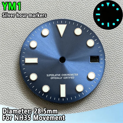 28.5mm NH35 Watch Dial Luminous Dials Single Calendar Dial Suitable For NH35 Movement Can Support DIY Dial Customization Logo