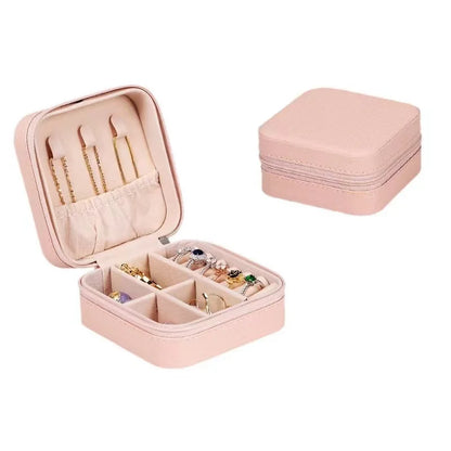 Solid Color PU Leather Material Jewelry Storage Box Travel Earrings Necklace Ring Organizer Case For Travel