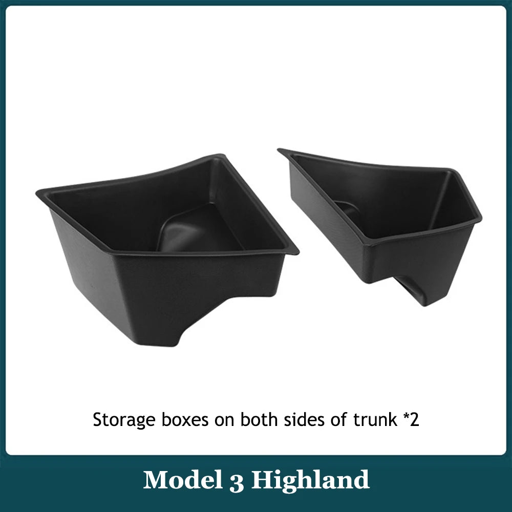 For 2025 2026 Tesla Model 3 Highland Trunk Storage Bins Rear Trunk Organizer Trunk Side Box With Carpeted TPE Lids Accessories