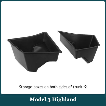 For 2025 2026 Tesla Model 3 Highland Trunk Storage Bins Rear Trunk Organizer Trunk Side Box With Carpeted TPE Lids Accessories