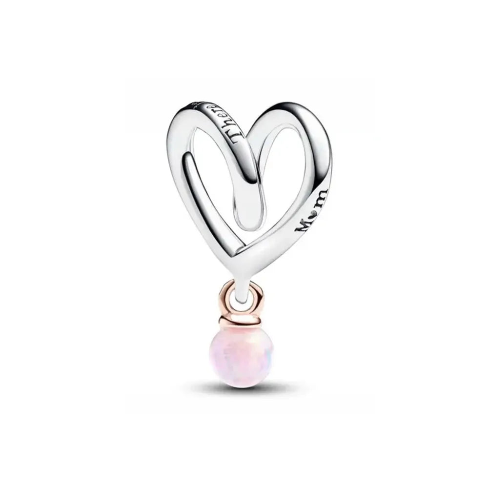 2025 Hot selling 925 Silver Pink Bird Moon Pendant Suitable for European Bracelets DIY Accessories Women's Charm Jewelry Gifts