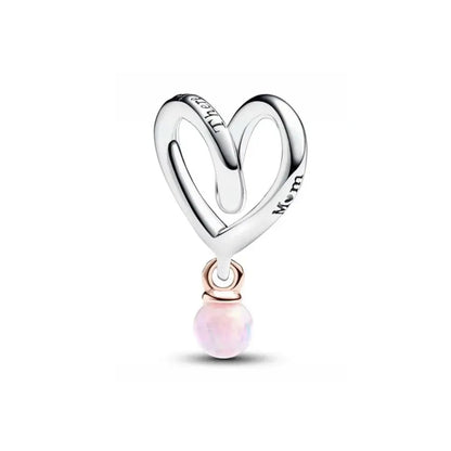 2025 Hot selling 925 Silver Pink Bird Moon Pendant Suitable for European Bracelets DIY Accessories Women's Charm Jewelry Gifts
