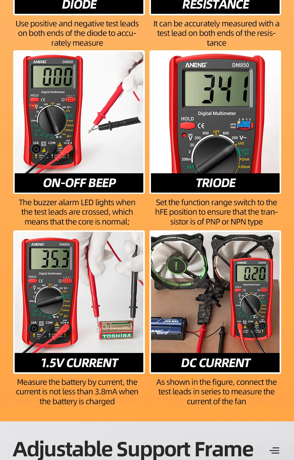 ANENG DM850 Automatic Digital Multimeter Professional Multimetro AC/DC Votage Tester 1999 Counts Ohm Ammeter Car Electric Tools