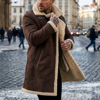 New Arrival Men’s Winter Jacket Windproof Fleece-Lined Mid-Length Faux Suede Coat with Faux Fur Lining Men’s Winter Coat
