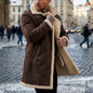 New Arrival Men’s Winter Jacket Windproof Fleece-Lined Mid-Length Faux Suede Coat with Faux Fur Lining Men’s Winter Coat